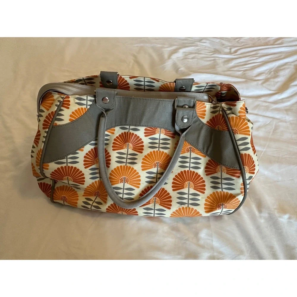 Petunia Pickle Bottom Diaper Bag Orange Grey Floral Glazed Canvas Tote Crossbody